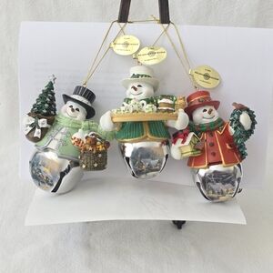 Thomas Kinkade 3 in Set #4 Snow-Bell Holidays Snowman Ornament Collection 3.5"